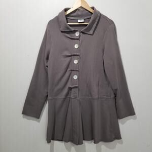 Color Me Cotton Jacket Womens XL Gray Art to Wear Jersey Button Front USA